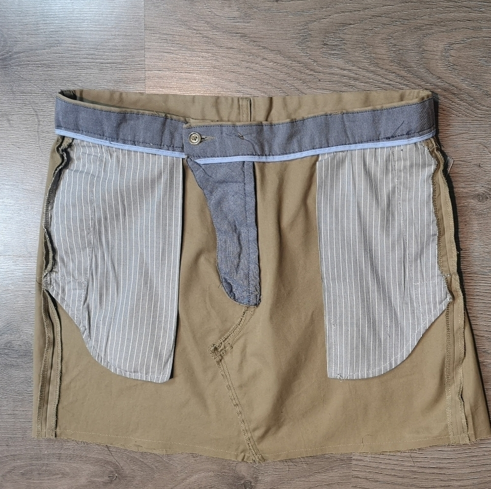 Neo-vintage Eco-lux Vir-go' Desonstructed Khaki Blue Reverse Hybrid Mini Skirt